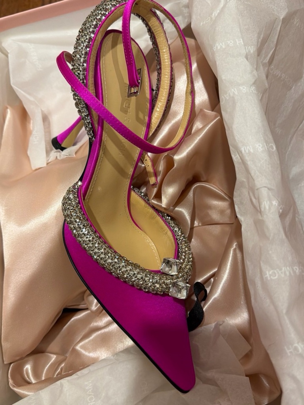 MACH & MACH Fuchsia Crystal-Embellished Pointed Toe Heels